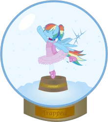 Size: 3000x3399 | Tagged: alternate hairstyle, artist:kiwi, ballerina, ballet, clothes, crack, cute, derpibooru import, grimcute, hilarious in hindsight, rainbow dash, rainbowrina, safe, snow globe, solo, trapped