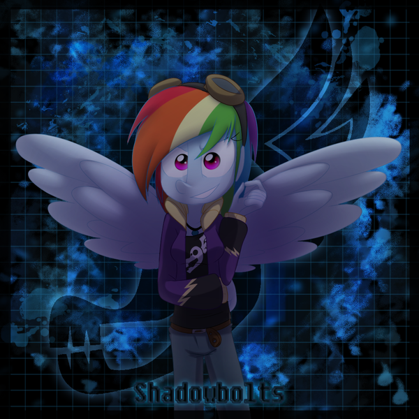 Size: 1000x1000 | Tagged: safe, artist:fj-c, derpibooru import, rainbow dash, equestria girls, clothes, costume, crystal prep shadowbolts, shadowbolt dash, shadowbolts, shadowbolts costume, solo, wings