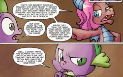 Size: 833x520 | Tagged: derpibooru import, dragon, dragoness, female, idw, male, mina, safe, speech bubble, spike, spoiler:comic, spoiler:comicff14, take that