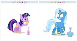 Size: 619x333 | Tagged: suggestive, artist:navitaserussirus, derpibooru import, trixie, twilight sparkle, genie, pony, unicorn, derpibooru, exploitable meme, female, juxtaposition, juxtaposition win, mare, meme, meta