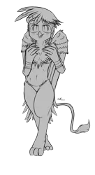 Size: 2234x4098 | Tagged: suggestive, artist:saddnesspony, derpibooru import, gilda, anthro, gryphon, breasts, chest fluff, clothes, female, grayscale, monochrome, nudity, panties, sketch, solo, solo female, topless, underwear, wip