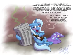 Size: 1000x750 | Tagged: safe, artist:octanbearcat, derpibooru import, trixie, pony, unicorn, bottle, cargo ship, cuteosphere, dragondicks, drunk, female, mare, shipping, the great and alcoholics trixie, trash can