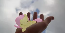 Size: 2061x1059 | Tagged: artist:bryal, derpibooru import, fluttershy, hand, irl, photo, ponies in real life, safe, sleeping, tiny ponies