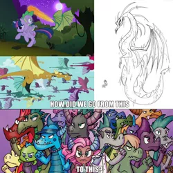 Size: 1400x1402 | Tagged: comic, derpibooru import, dragon, dragoness, female, flying, idw, male, mina, moon, safe, spike, spoiler:comic, spoiler:comicff14, twilight sparkle