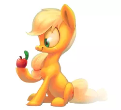 Size: 1621x1481 | Tagged: apple, applejack, artist:erudier, derpibooru import, safe, solo, that pony sure does love apples, worm