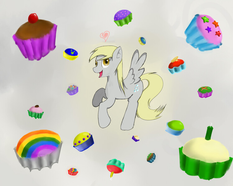 Size: 1280x1024 | Tagged: safe, artist:hewhoerasesmost, derpibooru import, derpy hooves, pegasus, pony, cake, female, mare, solo