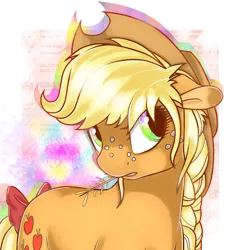 Size: 1024x1092 | Tagged: applejack, artist:sofilut, braid, cute, derpibooru import, jackabetes, safe, solo, straw, tail bow