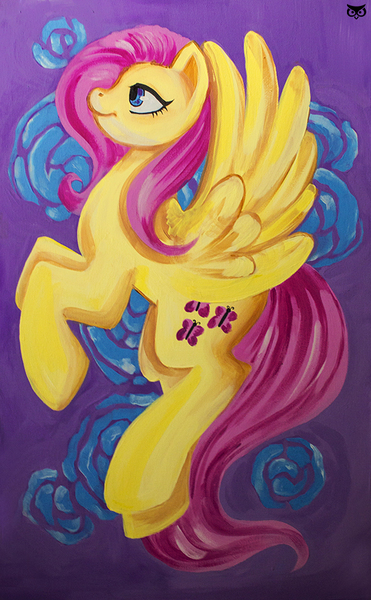 Size: 556x900 | Tagged: safe, artist:madblackie, derpibooru import, fluttershy, solo, spread wings, traditional art