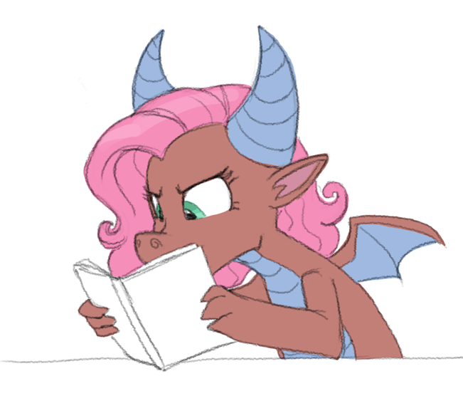 Size: 651x580 | Tagged: artist:carnifex, book, claws, comic book, cute, dragon, dragoness, dragon wings, exploitable, female, horns, idw, mina, minabetes, reading, safe, simple background, solo, spoiler:comic, spoiler:comicff14, white background, wings