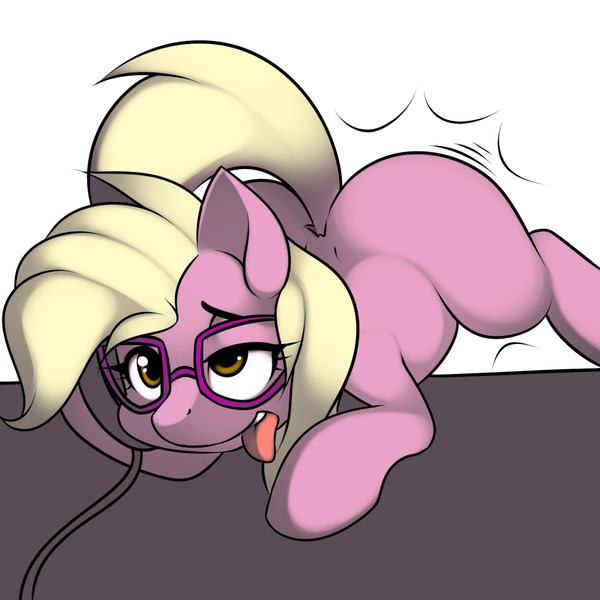 Size: 1280x1280 | Tagged: suggestive, artist:kloudmutt, derpibooru import, grace manewitz, ahegao, explicit source, female, glasses, implied sex, implied spanking, leaning, mare, phone, solo, solo female, tongue out