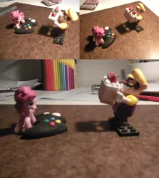 Size: 2312x2595 | Tagged: artist:reyjjj, cake, collage, controller, crossover, derpibooru import, irl, k'nex, photo, pinkie pie, safe, super mario bros., toy, wario