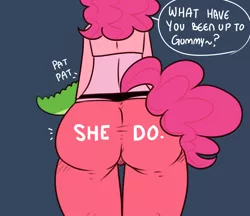 Size: 1280x1106 | Tagged: anthro, artist:somescrub, ass, balloonbutt, clothes, derpibooru import, female, gummy, head out of frame, hugtastic pinkie pie, pinkie pie, solo, solo female, suggestive, the ass was fat, tumblr