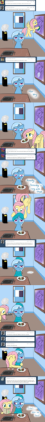 Size: 1000x9243 | Tagged: safe, artist:theparagon, derpibooru import, fluttershy, trixie, pony, unicorn, ask trixie, ask, beret, clothes, comic, female, glasses, mare, pinecone, sweater, tablet, tea, teacup, trixie eating pinecones, tumblr