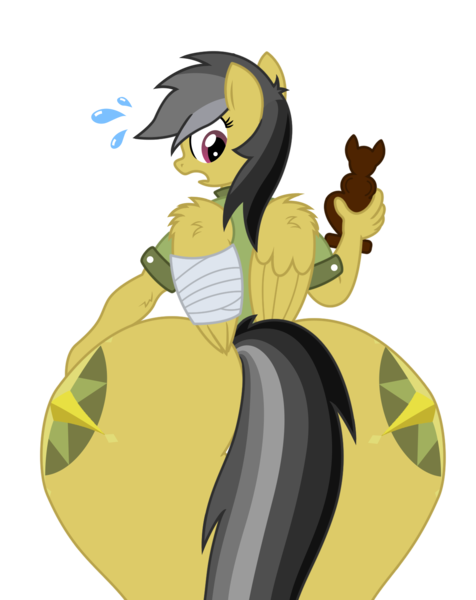 Size: 1207x1521 | Tagged: anthro, artist:rusticpony, ass, butt expansion, comp-ass, daring do, daring donk, derpibooru import, female, fertility idol, growth, huge butt, impossibly large butt, impossibly wide hips, injured, injured wing, questionable, simple background, solo, solo female, surprised, the ass was fat, transparent background, vector, wide hips