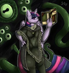 Size: 950x1000 | Tagged: anthro, artist:poisindoodles, book, clothes, crossover, daedra, daedric prince, dead source, derpibooru import, dragonborn, eyes, female, hermaeus mora, oghma infinium, robe, robes, safe, skyrim, tentacles, the elder scrolls, the implications are horrible, twilight sparkle, twilight sparkle (alicorn)