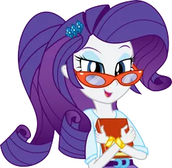 Size: 7708x7569 | Tagged: safe, artist:diamondsword11, derpibooru import, rarity, equestria girls, absurd resolution, alternate hairstyle, book, glasses, nerd pony, simple background, solo, transparent background, vector