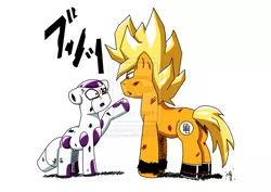 Size: 1024x724 | Tagged: artist:nickstarwind89, derpibooru import, dragon ball z, frieza, goku, ponified, safe, super saiyan