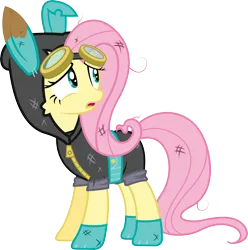 Size: 6000x6045 | Tagged: safe, artist:vladimirmacholzraum, derpibooru import, fluttershy, pegasus, pony, .svg available, absurd resolution, bunny ears, clothes, costume, dangerous mission outfit, female, goggles, hoodie, mare, open mouth, simple background, solo, transparent background, vector