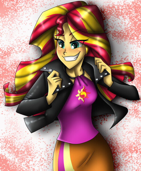 Size: 1602x1947 | Tagged: safe, artist:namygaga, derpibooru import, sunset shimmer, equestria girls, rainbow rocks, clothes, jacket, leather jacket, shine like rainbows, solo