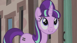 Size: 480x270 | Tagged: safe, derpibooru import, starlight glimmer, pony, unicorn, the cutie map, animated, equal cutie mark, evil, evil grin, evil planning in progress, fake cutie mark, female, grin, looking at you, mare, smiling, solo, walking, when she smiles, youtube link