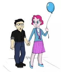 Size: 1097x1280 | Tagged: 1920s, 2015, 20s, artist:alexyorim, balloon, boardwalk, clothes, crossover, crossover shipping, dan, dan pie, dan vs, derpibooru import, flapper, holding hands, human, humanized, jeans, necklace, pinkie pie, safe, shipping, skirt, smiling