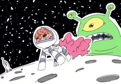 Size: 1280x886 | Tagged: alien, artist:nobody, astronaut, helmet, moon, pinkie pie, safe, smiling, space, spaceship, spacesuit