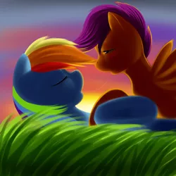 Size: 1280x1280 | Tagged: suggestive, artist:kloudmutt, derpibooru import, rainbow dash, scootaloo, drool, drool string, female, foalcon, kissing, lesbian, mare on filly, scootadash, shipping