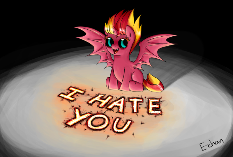 Size: 1300x878 | Tagged: safe, artist:mornincloud, derpibooru import, sunset shimmer, ponified, demon, pony, cute, filly, i hate you, sunset satan
