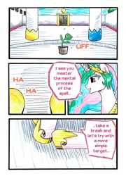 Size: 864x1200 | Tagged: artist:mornincloud, derpibooru import, dialogue, my faithful student, princess celestia, safe, sunset shimmer, traditional art