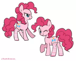 Size: 600x480 | Tagged: safe, artist:kairean, derpibooru import, pinkie pie, earth pony, pony, clothes, cute, diapinkes, female, mare, profile, simple background, socks, solo, striped socks, white background, wink