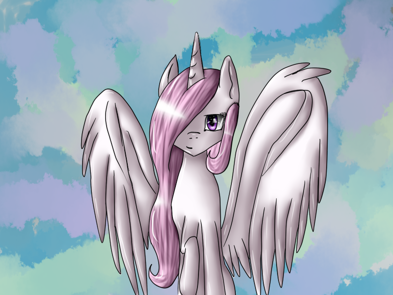 Size: 800x600 | Tagged: safe, artist:risakill, derpibooru import, princess celestia, looking at you, pink mane, pink-mane celestia, raised hoof, smirk, solo, spread wings