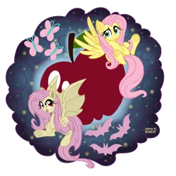 Size: 1024x1024 | Tagged: apple, artist:zowiestardust-mlp, derpibooru import, duality, flutterbat, fluttershy, safe, solo