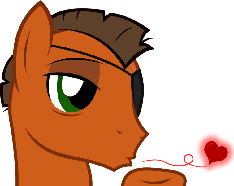 Size: 1341x1064 | Tagged: safe, artist:dtkraus, derpibooru import, oc, oc:rustback, unofficial characters only, earth pony, pony, bedroom eyes, blowing a kiss, eyepatch, heart, male, ponysona, simple background, stallion, teasing, transparent, transparent background, vector