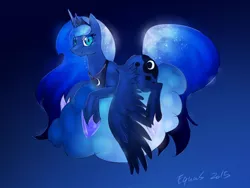 Size: 1024x768 | Tagged: safe, artist:equus, derpibooru import, princess luna, alicorn, pony, cloud, female, gradient background, looking at you, on a cloud, prone, solo, style comparison