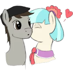 Size: 1384x1335 | Tagged: safe, artist:neighday, derpibooru import, coco pommel, oc, oc:flatcap, canon x oc, kissing, shipping