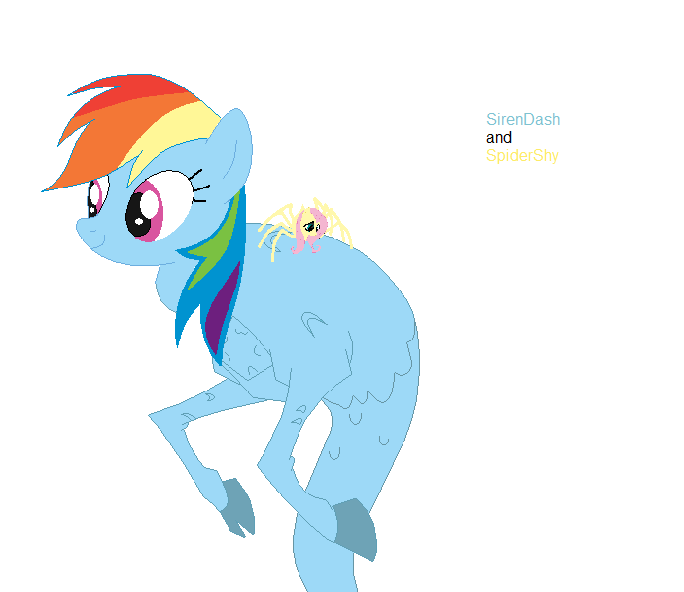 Size: 684x592 | Tagged: base used, derpibooru import, fluttershy, original species, rainbow dash, safe, siren, sirendash, spider, spidershy