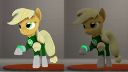 Size: 1024x577 | Tagged: 3d, applejack, artist:m00n-chaser, blackest night, blackest night equestria, clothes, dc comics, derpibooru import, green lantern, green lantern corps, hatless, missing accessory, power ring, safe, solo, source filmmaker, uniform, wristband