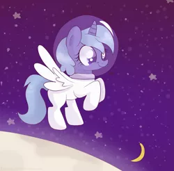 Size: 1565x1540 | Tagged: artist:balloons504, astronaut, derpibooru import, filly, moon, princess luna, safe, solo, space, space helmet, spacesuit, woona