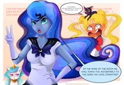 Size: 3824x2632 | Tagged: safe, artist:thenornonthego, derpibooru import, princess celestia, princess luna, cat, human, equestria girls, catified, catlestia, crossover, humanized, luna (sailor moon), sailor moon, serena tsukino, species swap, tsukino usagi