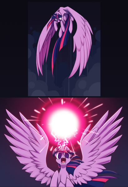 Size: 1766x2575 | Tagged: safe, artist:kelcasual, derpibooru import, twilight sparkle, twilight sparkle (alicorn), alicorn, pony, angry, badass, epic, female, large wings, magic, mare, rage, solo, super saiyan princess