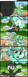 Size: 800x2175 | Tagged: safe, artist:veggie55, derpibooru import, derpy hooves, lyra heartstrings, pegasus, pony, comic, female, knife, mare, mugging, rope