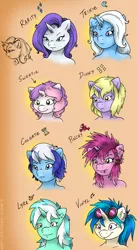 Size: 703x1280 | Tagged: anthro, artist:kaemantis, derpibooru import, dinky hooves, goggles, jaded pinch, lyra heartstrings, minuette, rarity, ruby pinch, safe, sweetie belle, trixie, vinyl scratch