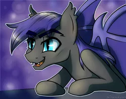 Size: 1998x1573 | Tagged: safe, artist:sigmanas, derpibooru import, oc, oc:au hasard, unofficial characters only, bat pony, pony, fangs, open mouth, slit eyes, solo