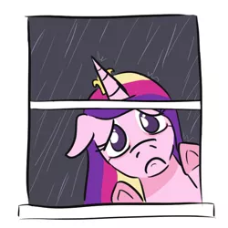 Size: 600x600 | Tagged: safe, artist:jargon scott, derpibooru import, princess cadance, alicorn, pony, :c, against glass, frown, glass, no pupils, princess sadance, rain, sad, solo, window