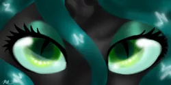 Size: 1400x700 | Tagged: artist:kayak94, beautiful, close-up, derpibooru import, eyes, looking at you, persona eyes, queen chrysalis, safe, solo