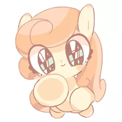 Size: 800x800 | Tagged: safe, artist:wasu, derpibooru import, carrot top, golden harvest, pony, bipedal, blushing, boop, cute, cutie top, looking at you, pixiv, simple background, smiling, solo, starry eyes, underhoof, white background, wingding eyes