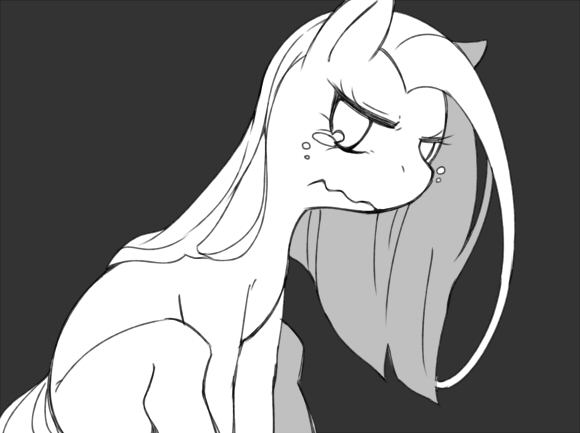 Size: 580x433 | Tagged: artist:hiza take, crying, derpibooru import, monochrome, pinkamena diane pie, pinkie pie, pixiv, safe, simple background, solo