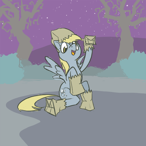 Size: 600x600 | Tagged: safe, artist:acidandgrit, derpibooru import, derpy hooves, pegasus, pony, female, mare, nightmare night, paper bag wizard, solo