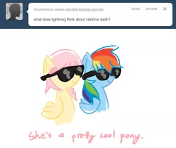 Size: 688x579 | Tagged: artist:ask-the-fantasy-ponies, ask, crossover, derpibooru import, final fantasy, final fantasy xiii, lightning farron, ponified, rainbow dash, safe, sunglasses, tumblr