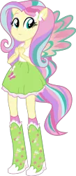 Size: 4256x9787 | Tagged: safe, artist:illumnious, derpibooru import, fluttershy, equestria girls, absurd resolution, boots, clothes, colored wings, high heel boots, multicolored wings, ponied up, ponyscape, ponytail, rainbow hair, rainbow power, rainbow power-ified, rainbow tail, rainbow wings, simple background, skirt, socks, solo, transparent background, vector, wings